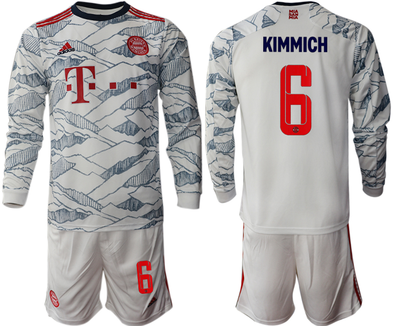 Men 2021-2022 Club Bayern Munich Second away white Long Sleeve #6 Soccer Jersey->bayern munich jersey->Soccer Club Jersey